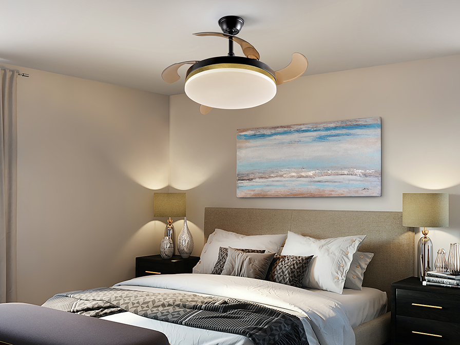 Schuller Lighting Ceiling fans Ø 100 to 120 cm Vento 168360  VENTO - FAN BLACK-GOLD Ø50/100, DIMMABLE