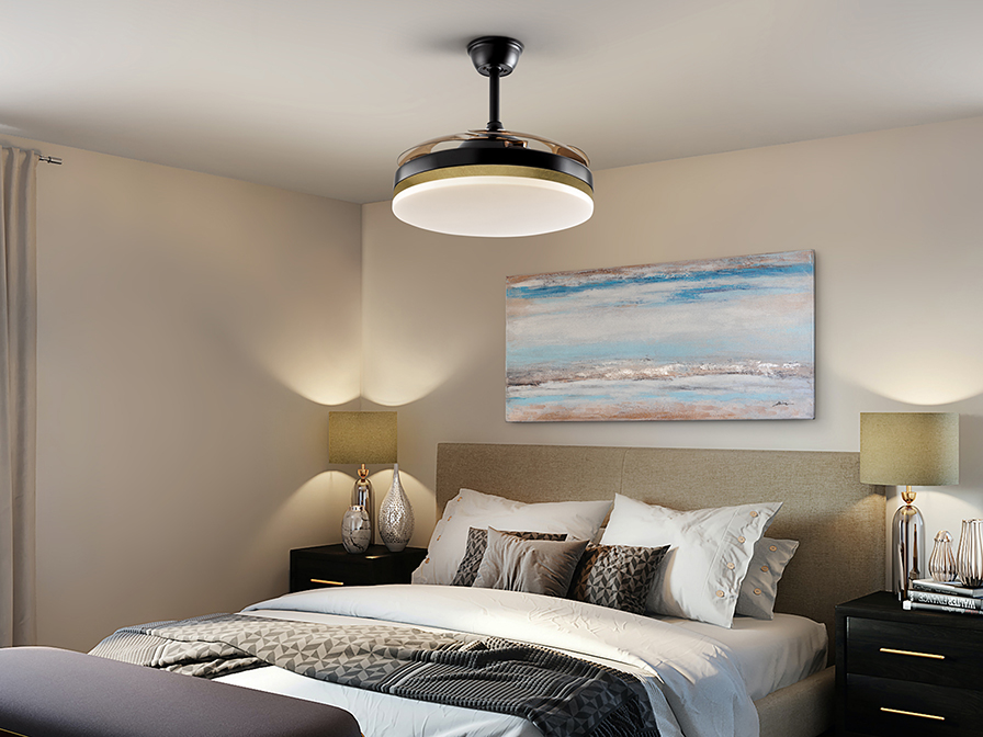 Schuller Lighting Ceiling fans Ø 100 to 120 cm Vento 168360  VENTO - FAN BLACK-GOLD Ø50/100, DIMMABLE
