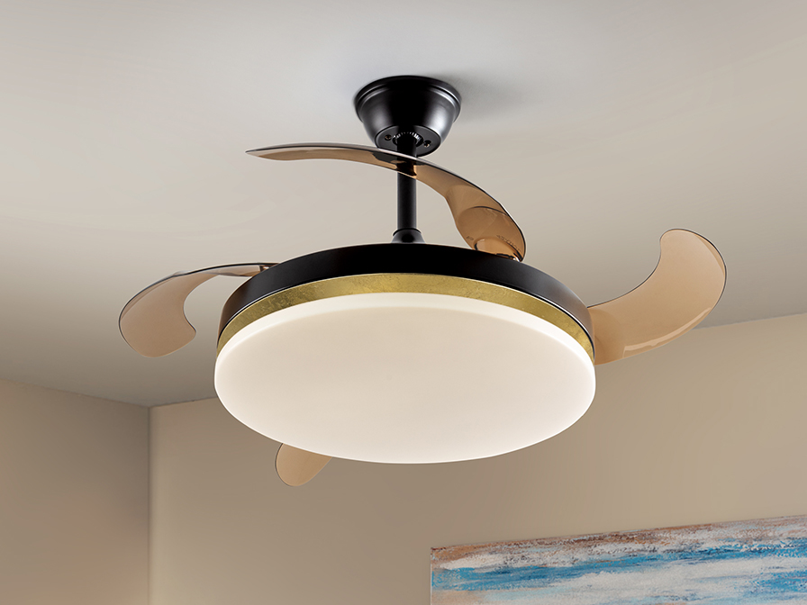 Schuller Lighting Ceiling fans Ø 100 to 120 cm Vento 168360  VENTO - FAN BLACK-GOLD Ø50/100, DIMMABLE