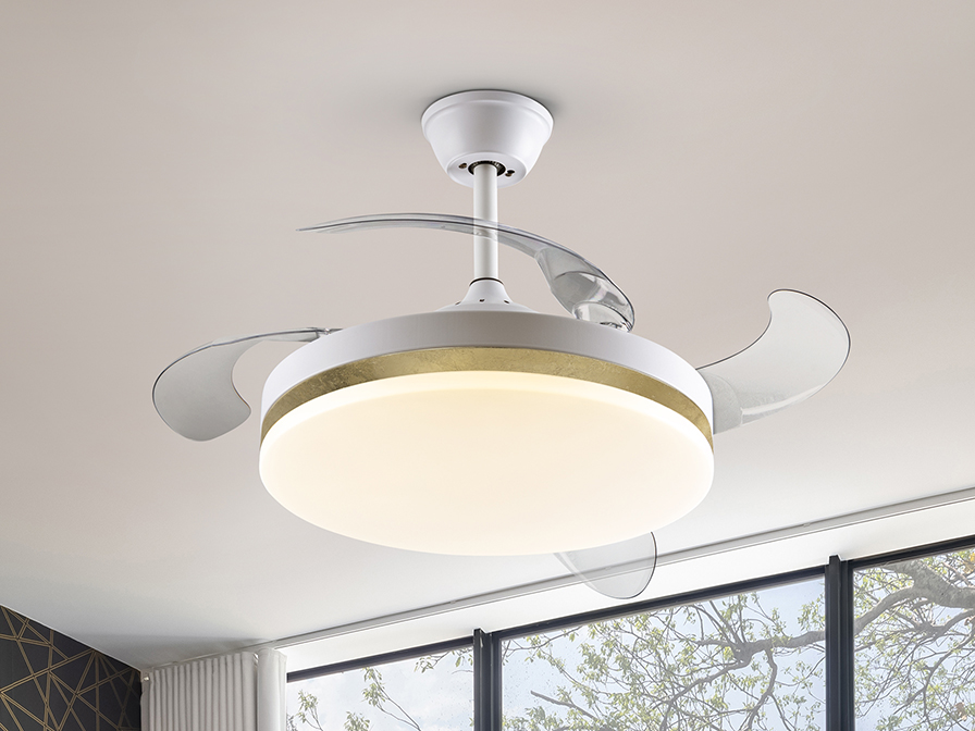 Schuller Lighting   168377  VENTO - FAN WHITE-GOLD Ø50/100, DIMMABLE