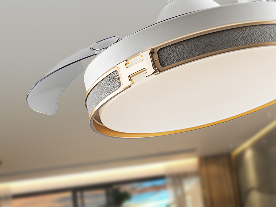 Schuller Lighting   175180D  ·HERON· FAN, WHITE/GOLD, DIMMABLE