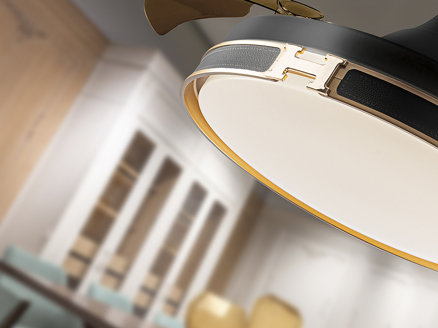 Schuller Lighting Ceiling fans Ø 100 to 120 cm Herón 175197D  HERON- FAN, BLACK/GOLD, DIMMABLE
