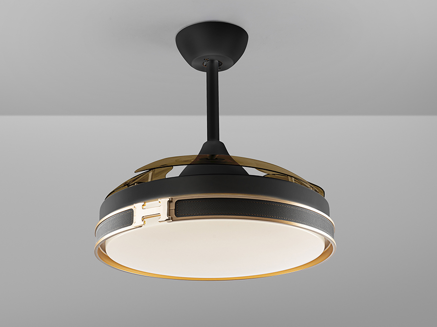 Schuller Lighting Ceiling fans Ø 100 to 120 cm Herón 175197D  HERON- FAN, BLACK/GOLD, DIMMABLE