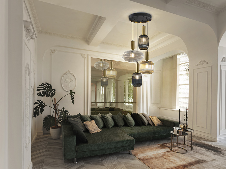 Schuller Lighting Pendants Norma 225168  ·NORMA· LAMP 4L., BLACK/BRASS