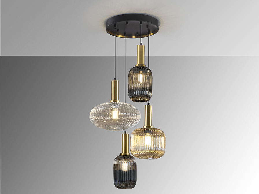 Schuller Lighting Pendants Norma 225168  ·NORMA· LAMP 4L., BLACK/BRASS