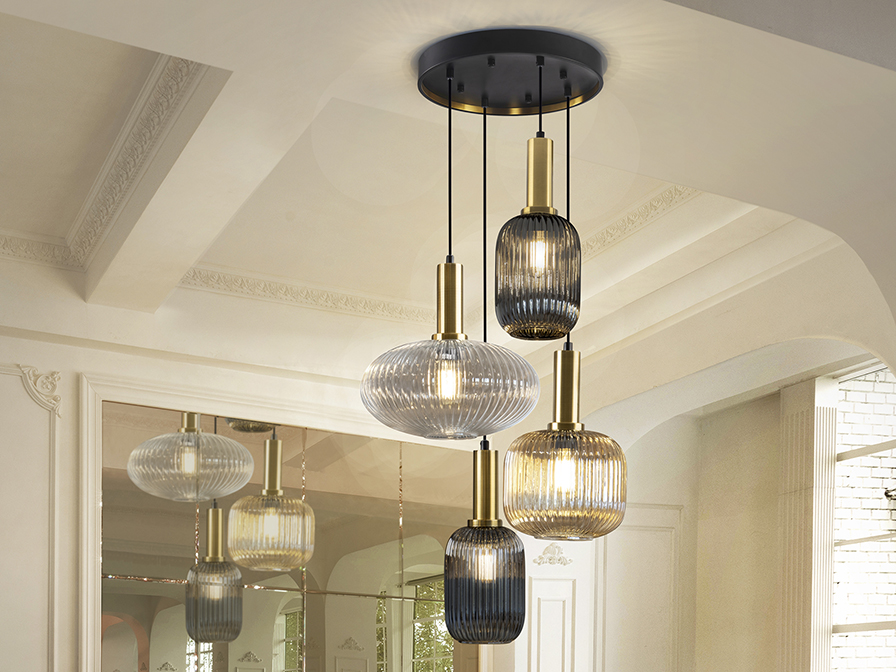 Schuller Lighting Pendants Norma 225168  ·NORMA· LAMP 4L., BLACK/BRASS