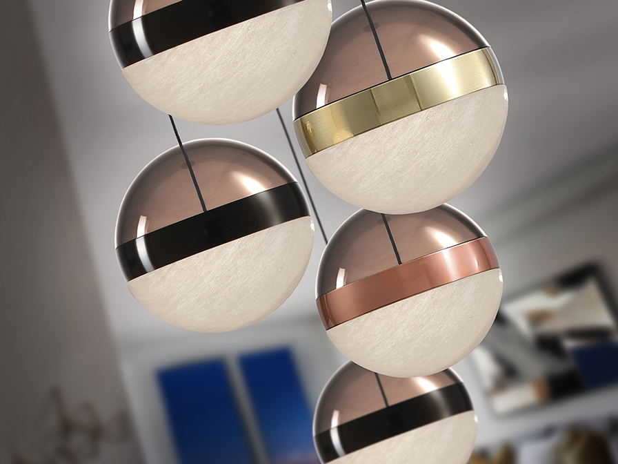 Schuller  Pendants Orbes 276542  ORBES - LAMP 5L  BLACK/COPPER/BRASS
