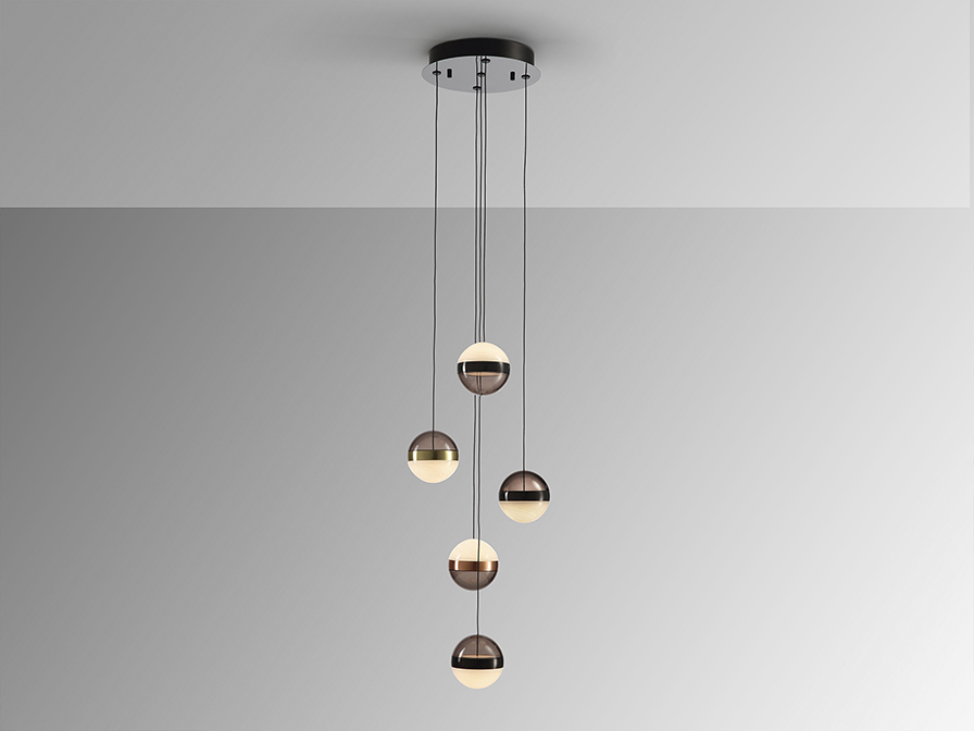 Schuller  Pendants Orbes 276542  ORBES - LAMP 5L  BLACK/COPPER/BRASS