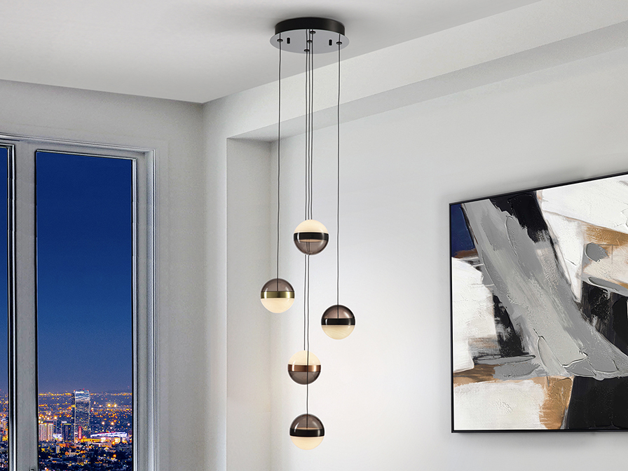 Schuller  Pendants Orbes 276542  ORBES - LAMP 5L  BLACK/COPPER/BRASS