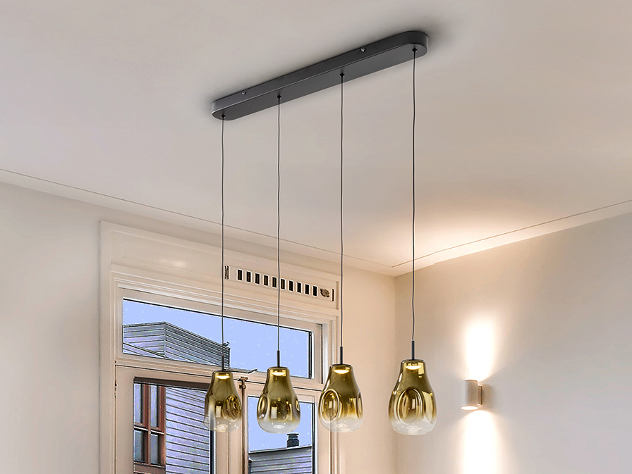 Schuller  Pendants Aledis 314695  ALEDIS - LAMP 4L BLACK-GOLDEN