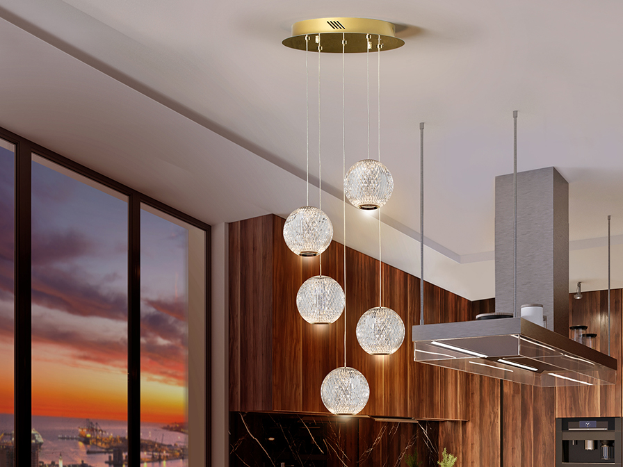 Schuller Lighting Pendants Austral 354196  ·AUSTRAL· LED LAMP 5L., Ø32, GOLDEN