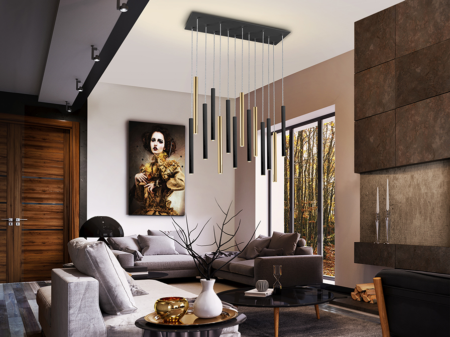 Schuller Lighting Pendants Varas 373425  ·VARAS· LAMP 14L. GOLD/BLACK