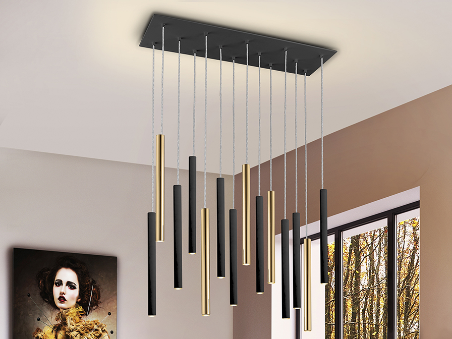 Schuller Lighting Pendants Varas 373425D  ·VARAS· LAMP 14L. GOLD/BLACK DIMMABLE
