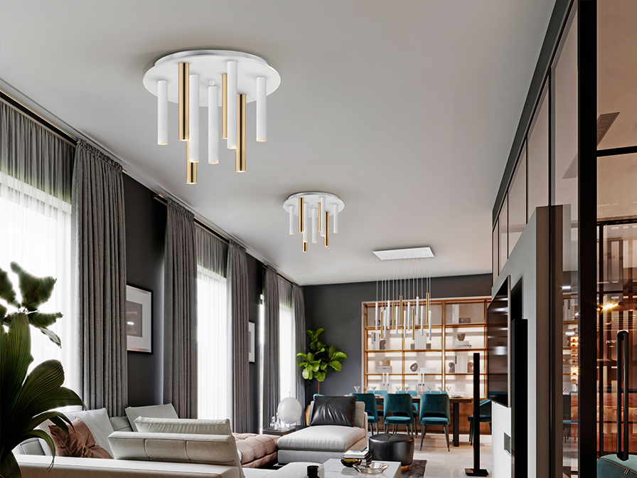 Schuller Lighting   374064  ·VARAS· CEILING LAMP GOLD/WHITE 9L