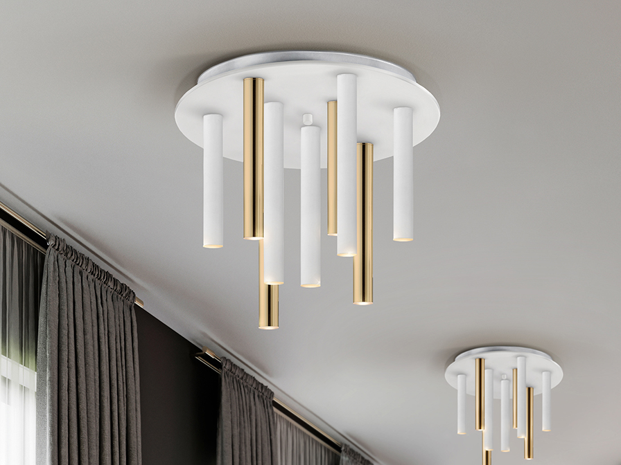 Schuller Lighting   374064  ·VARAS· CEILING LAMP GOLD/WHITE 9L