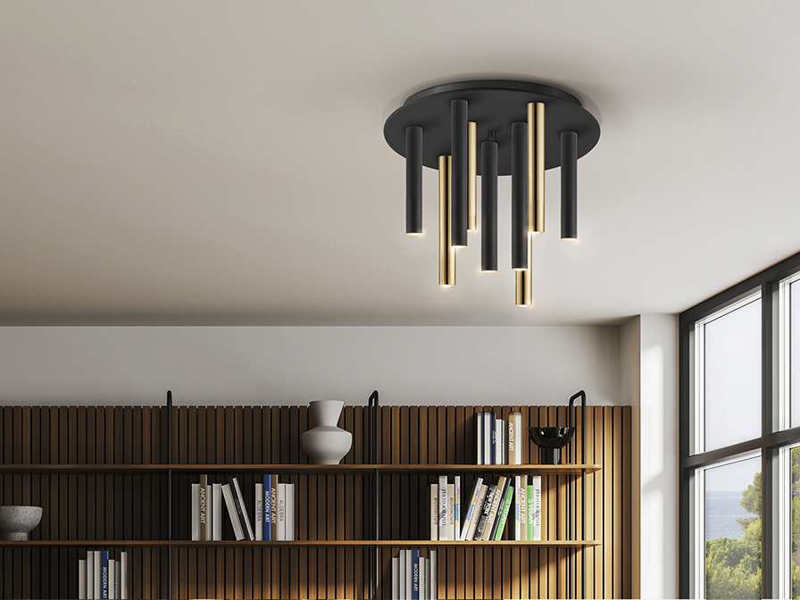 Schuller Lighting Flush Ceiling Lamps Varas 374088  ·VARAS· CEILING LAMP GOLD/BLACK 9L