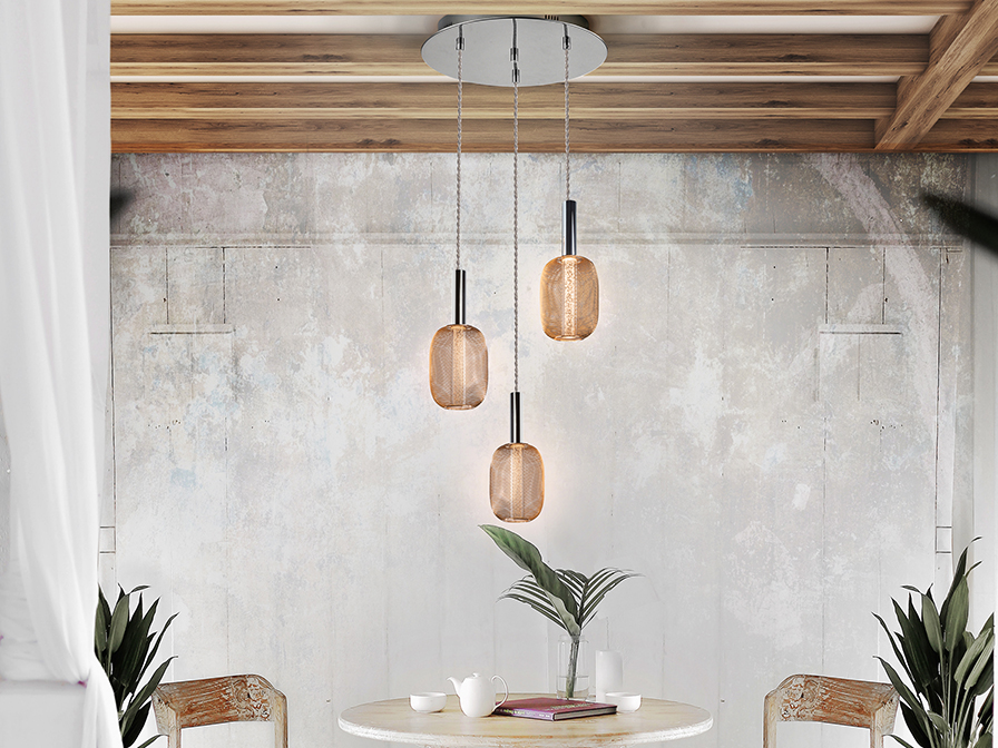 Schuller Lighting Pendants Micron 413626  ·MICRON· LAMP 3L., CHROME/GOLD