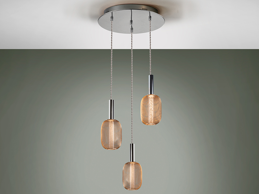 Schuller Lighting Pendants Micron 413626  ·MICRON· LAMP 3L., CHROME/GOLD