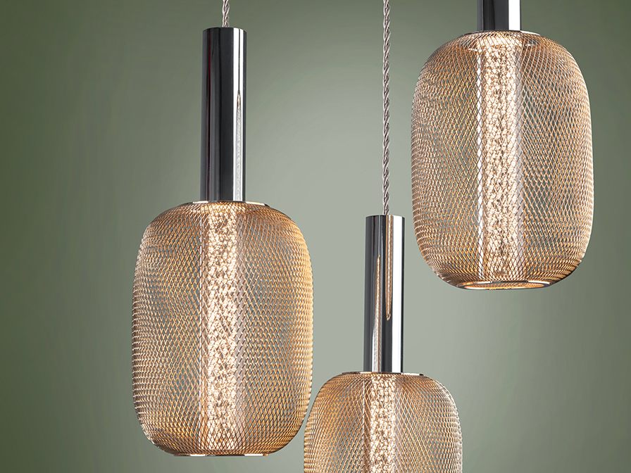 Schuller Lighting Pendants Micron 413626  ·MICRON· LAMP 3L., CHROME/GOLD