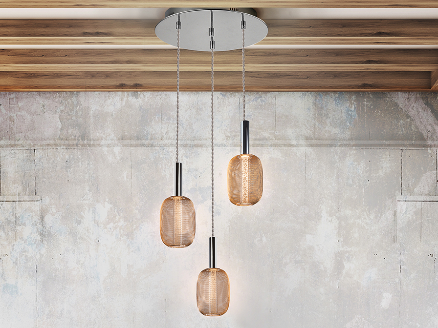 Schuller Lighting Pendants Micron 413626  ·MICRON· LAMP 3L., CHROME/GOLD