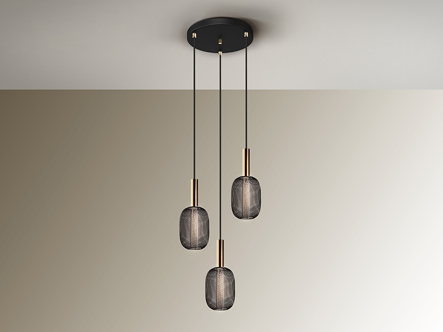 Schuller Lighting Pendants Micron 413657  ·MICRON· LAMP 3L., GOLD/BLACK