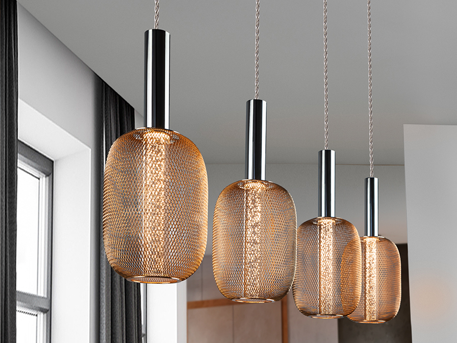 Schuller Lighting Pendants Micron 413756  ·MICRON· LAMP 4L., CHROME/GOLD