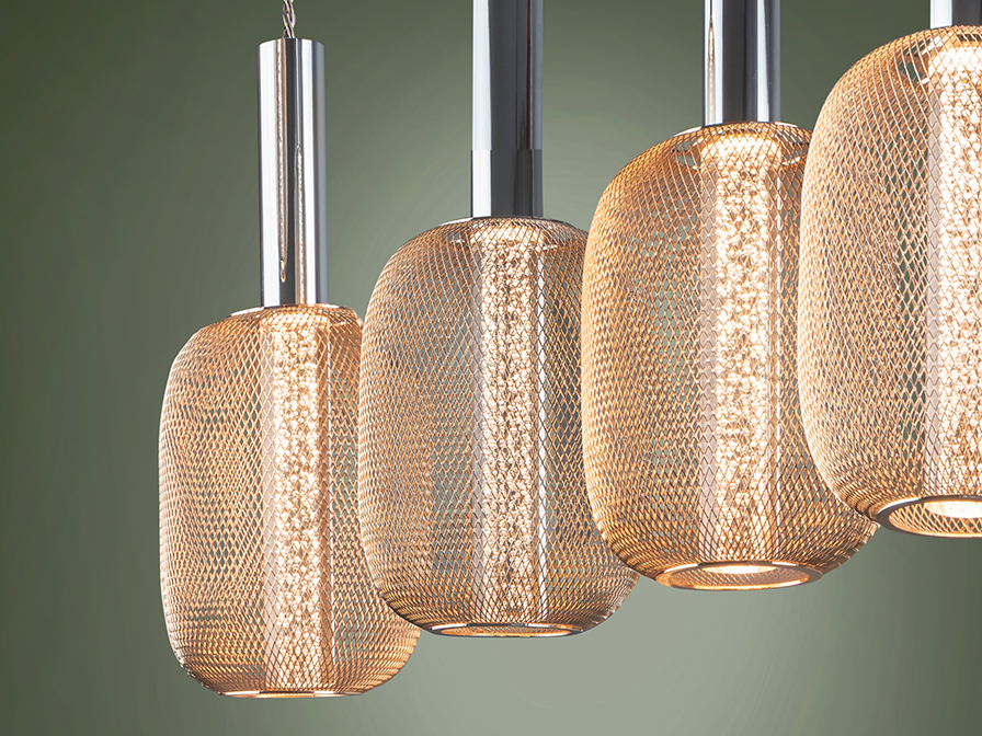 Schuller Lighting Pendants Micron 413756  ·MICRON· LAMP 4L., CHROME/GOLD