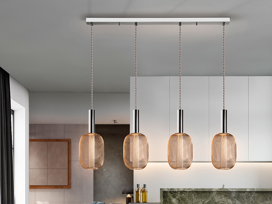 Schuller Lighting Pendants Micron 413756  ·MICRON· LAMP 4L., CHROME/GOLD