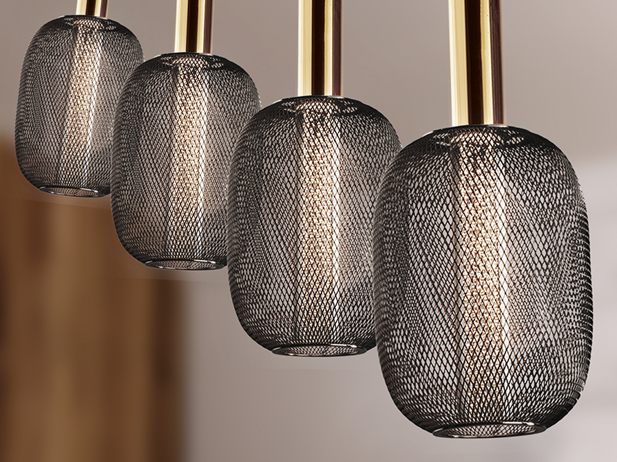 Schuller Lighting Pendants Micron 413794  ·MICRON· LAMP 4L., GOLD/BLACK