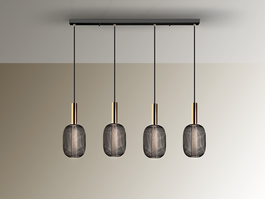 Schuller Lighting Pendants Micron 413794  ·MICRON· LAMP 4L., GOLD/BLACK