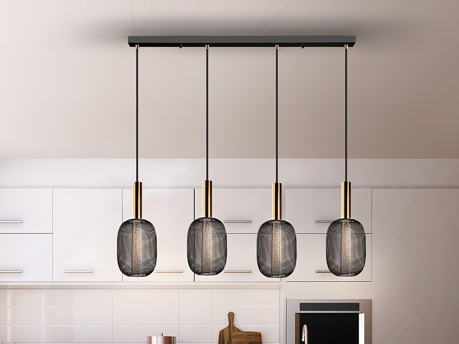 Schuller Lighting Pendants Micron 413794  ·MICRON· LAMP 4L., GOLD/BLACK