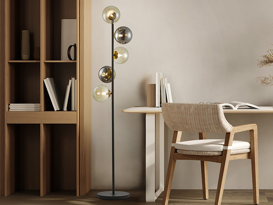 Schuller  Floor lamps Inoa 494511  INOA- FLOOR LAMP 5L BLACK-SMOKE-AMBER