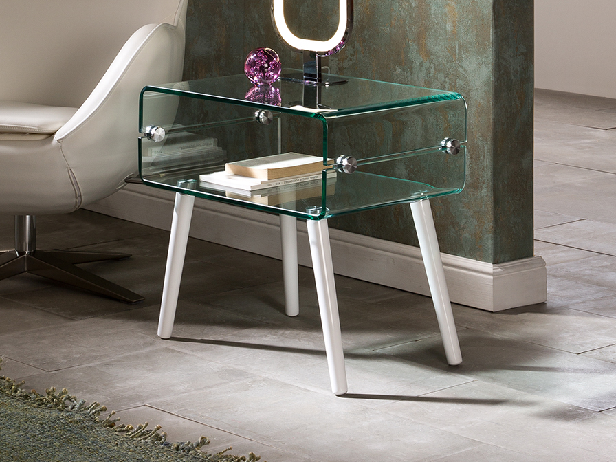 Schuller Furniture and decoration   552933  ·GLASS II·SIDE TABLE,WHITE LEG