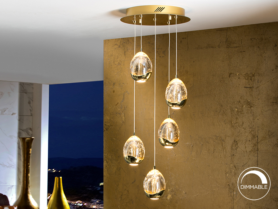 Schuller Lighting Pendants Rocio 783529  ·ROCIO· 5 LED LAMP, Ø30, GOLD