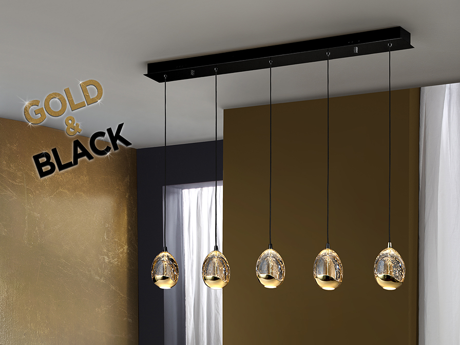 Schuller  Pendants Rocio 783644  ROCIO - BLACK-GOLD LAMP 5L