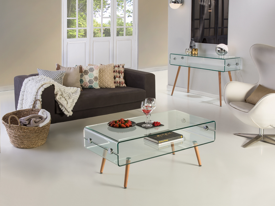 Schuller Furniture   842016  ·GLASS II· COFFEE TABLE, BEECHWOOD LEG