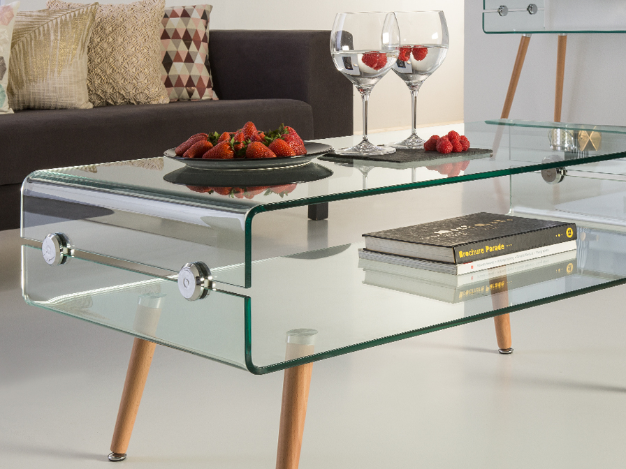 Schuller Furniture   842016  ·GLASS II· COFFEE TABLE, BEECHWOOD LEG