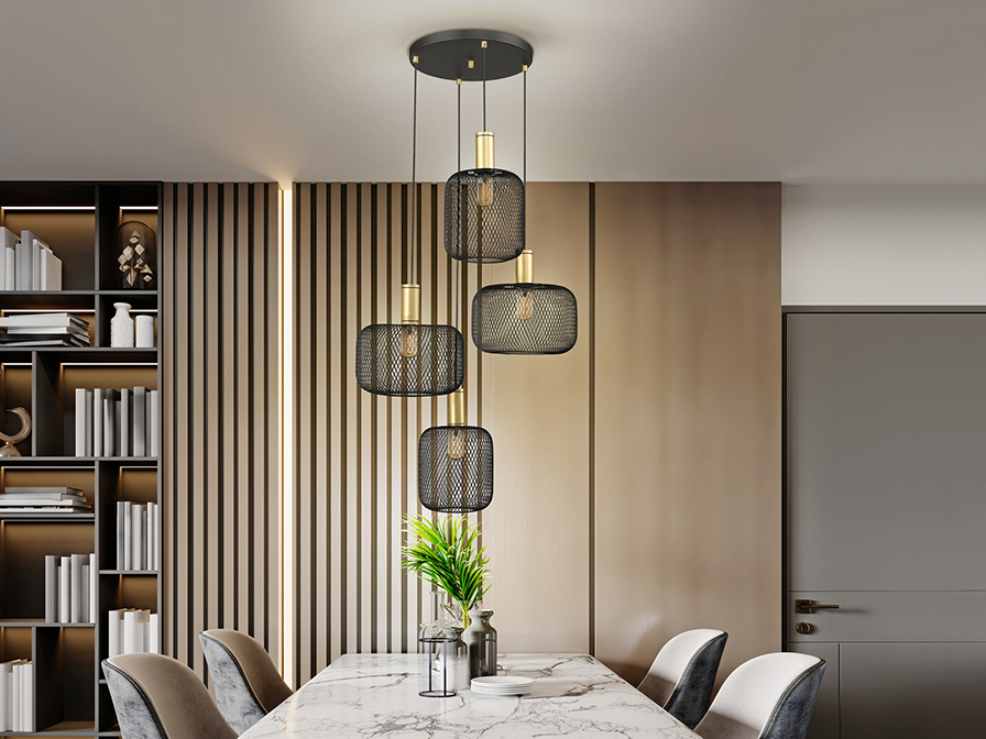 Schuller Lighting Pendants Osiris 910477  ·OSIRIS· LAMP 4L., GOLD-BLACK