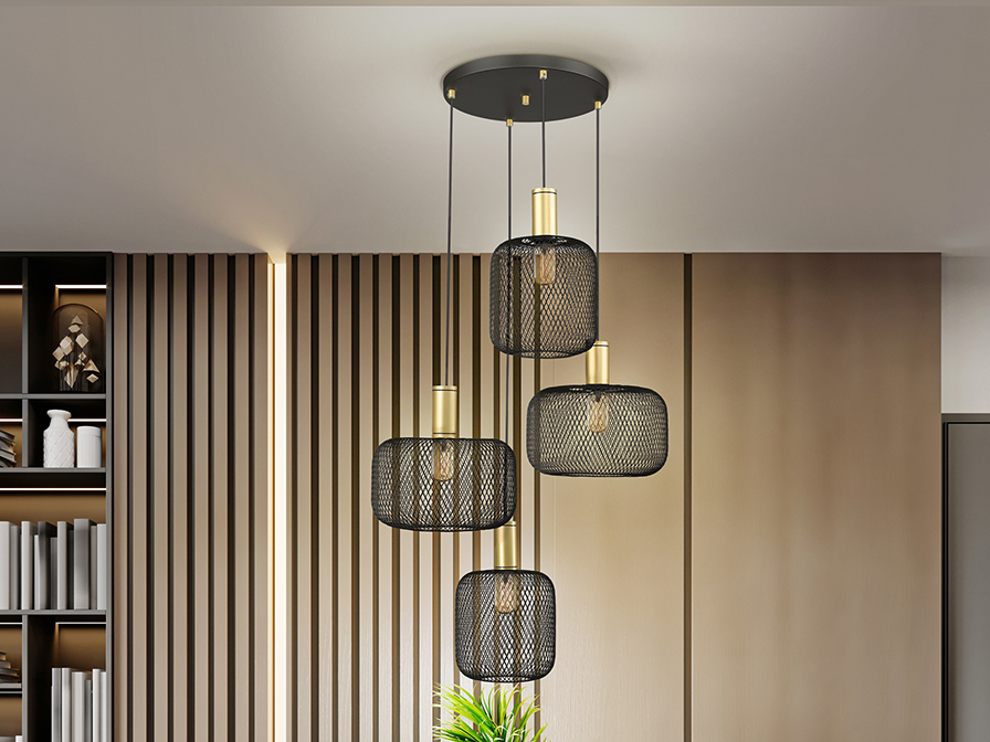 Schuller Lighting Pendants Osiris 910477  ·OSIRIS· LAMP 4L., GOLD-BLACK